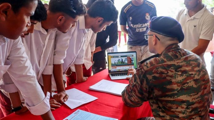 Army personnel interact with tribal youth regarding the Agnipath scheme in West Tripura | Photo: ANI