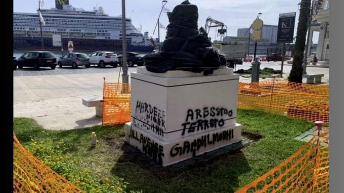Gandhi statue vandalised in Italy's Brindisi | Credit: Twitter