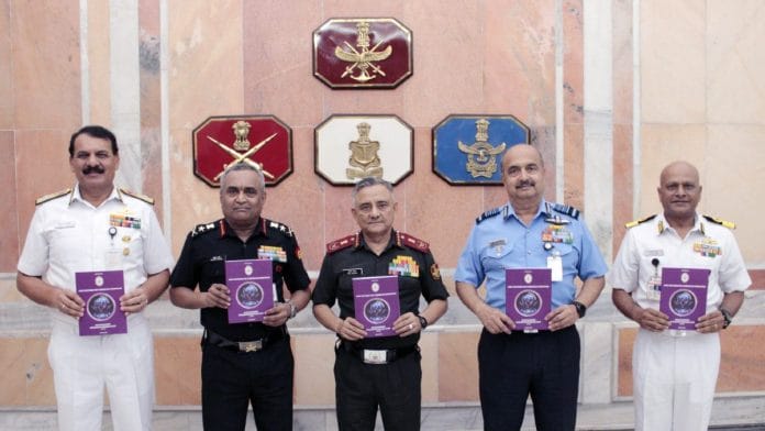 CDS Gen Anil Chauhan releasing Joint Doctrine for Cyberspace Operations during COSC meeting in New Delhi, Tuesday | ANI