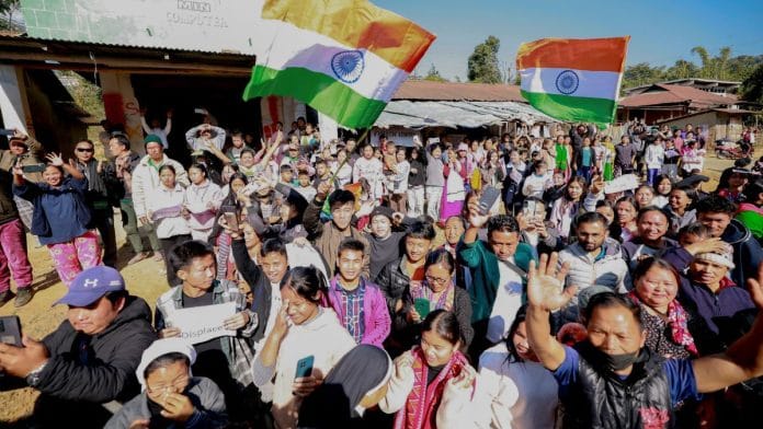 Supporters take part in the Congress's Bharat Jodo Nyay Yatra in Manipur in January | ANI