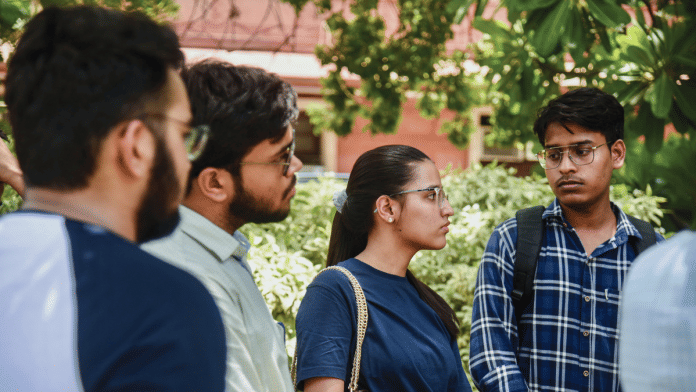 Representational image of students waiting during the SC hearing on NEET-UG 2024 | Credit: ANI