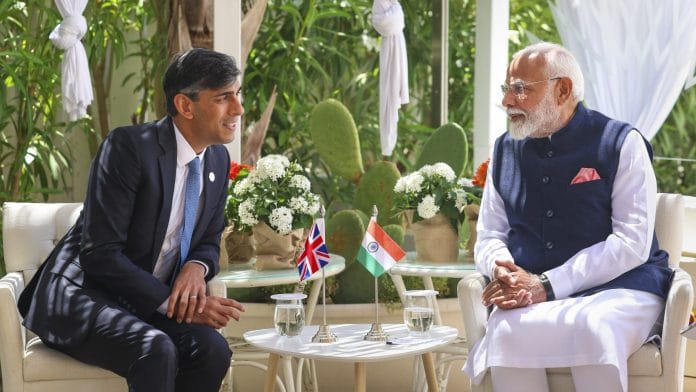 Prime Minister Narendra Modi during a bilateral meeting with British Prime Minister Rishi Sunak on the sidelines of the G7 summit | PTI Photo