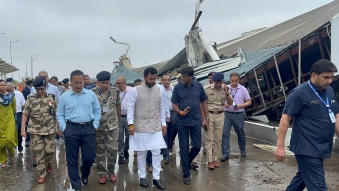 Minister of Civil Aviation Ram Mohan Naidu Kinjarapu conducts an inspection at the site of the Delhi airport roof collapse | X/@@RamMNK