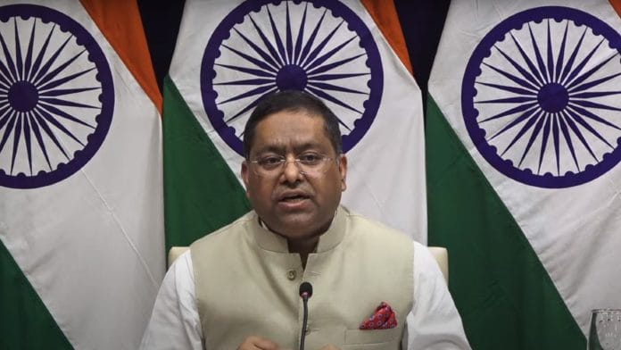 MEA spokesperson Randhir Jaiswal addressing press conference in New Delhi, Friday | YouTube @MEA