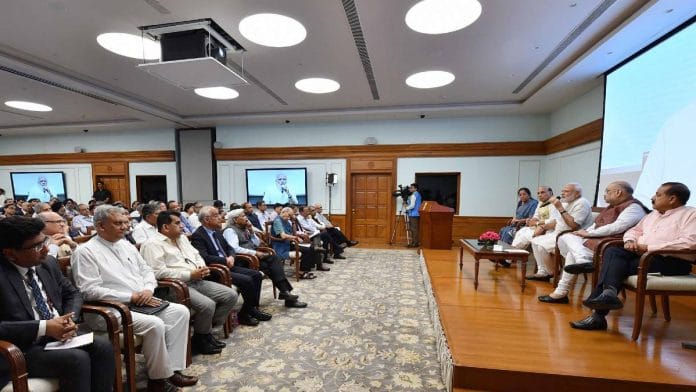 Prime Minister Narendra Modi interacts with the secretaries to the government at Lok Kalyan Marg in New Delhi in 2019 | Photo: ANI