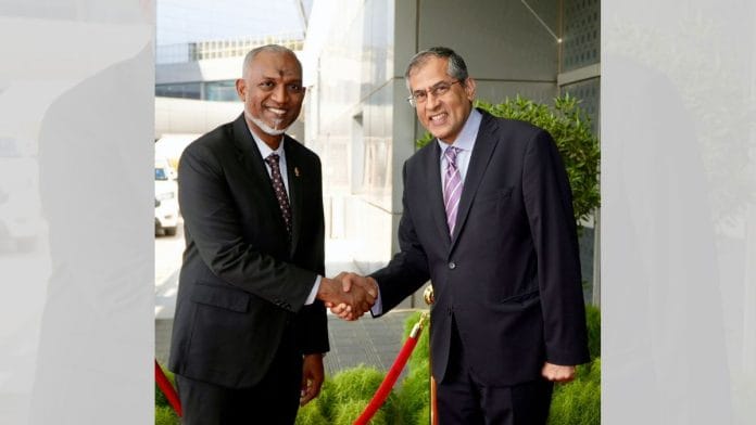 New Delhi: President of Maldives Mohamed Muizzu (L) upon his arrival in New Delhi, Sunday, June 9, 2024. Muizzu is scheduled to attend the swearing-in ceremony of India's Prime Minister and Union Council of Ministers | PTI