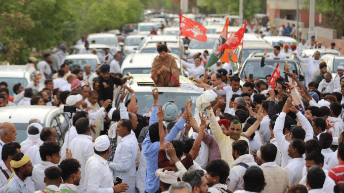 Supporters of Congress Sirsa candidate Kumari Selja rejoice after she won from the constituency | Pic credit: X/@Kumari_Selja