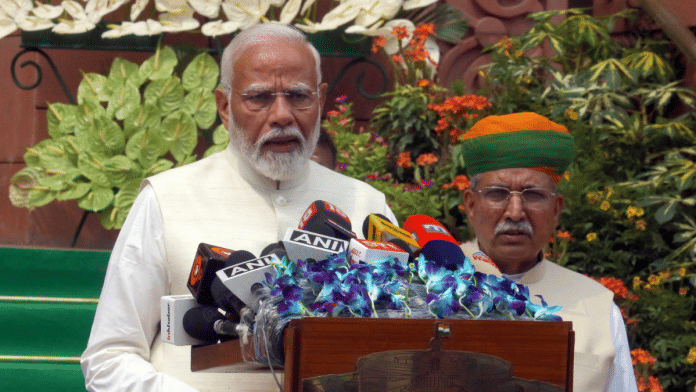 Prime Minister Narendra Modi addresses the media before the First Session of the 18th Lok Sabha | Praveen Jain | ThePrint