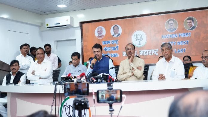 Maharashtra Deputy CM Devendra Fadnavis at the press conference Wednesday | Credit: X/ @OfficeOfDevendra