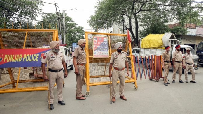 Police personnel keep vigil at the Golden Temple road on the eve of the 40th anniversary of Operation Blue Star, in Amritsar on Wednesday | ANI