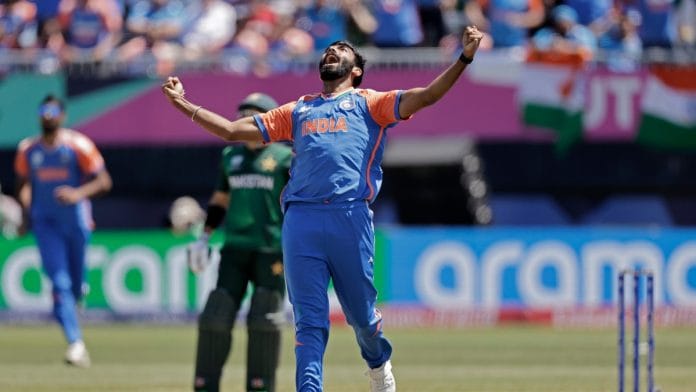 India's Jasprit Bumrah celebrates the dismissal of Pakistan's captain Babar Azam during the ICC Men's T20 World Cup cricket match between India and Pakistan at the Nassau County International Cricket Stadium in Westbury, New York, Sunday, June 9, 2024 | PTI