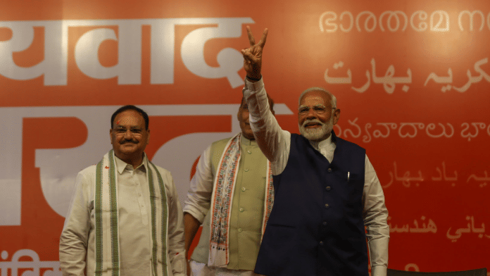 PM Modi celebrating at the BJP headquarters Tuesday | Suraj Singh Bisht | ThePrint