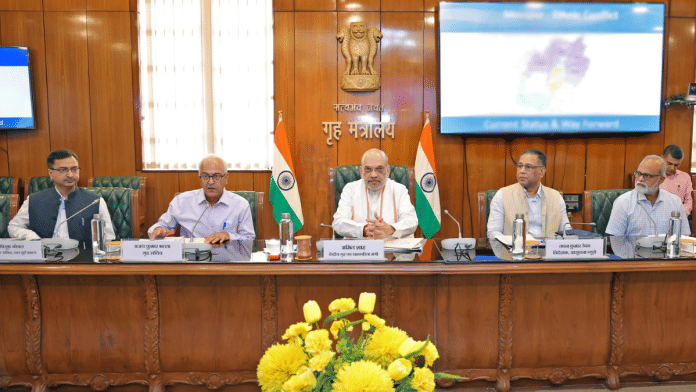 Union Home Minister Amit Shah chairs a high-level meeting to review the security situation in Manipur, in New Delhi on Monday. Union Home Secretary Ajay Bhalla and Intelligence Bureau Chief Tapan Deka are also present | ANI