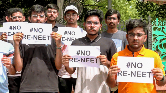 Students protest against re-examination being held for NEET-UG in Rajkot on 23 June, 2024 | Credit: ANI