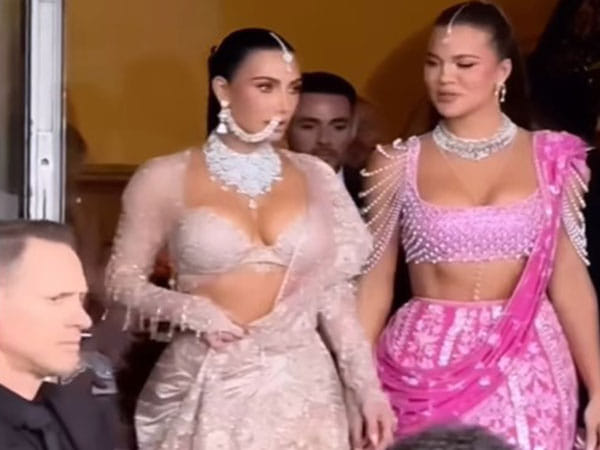 Kim Kardashian stuns in embellished lehenga, sis Khloe looks gorgeous in pink attire at Anant-Radhika's 'Shubh Aashirwad' ceremony