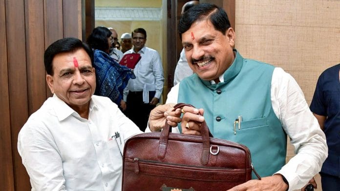 Madhya Pradesh Chief Minister Mohan Yadav and finance minister Jagdish Devda before presenting the annual budget at the Vidhan Sabha in Bhopal Wednesday | ANI