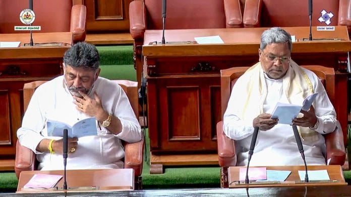 File photo of Karnataka Deputy CM DK Shivakumar (L) and CM Siddaramaiah (R) | ANI