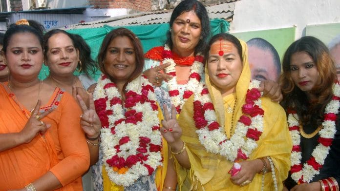Sonam Kinnar (third from left) with members of the Kinnar community in Lucknow in December 2021 | Photo: ANI