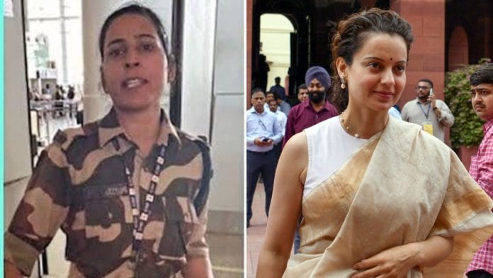 CISF officer Kulwinder Kaur who slapped Kangana (left) & actor-turned politician Kangana Ranaut | X/ANI