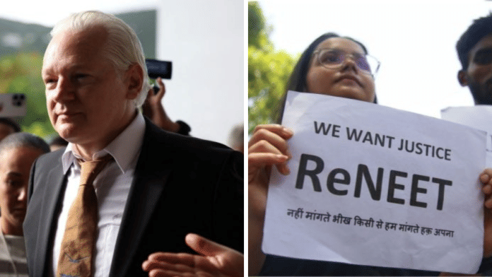 WikiLeaks founder Julian Assange arrives at a United States District Court | Reuters | NEET applicants demonstrate a protest in Jantar Mantar | File photo | Manisha Mondal | ThePrint