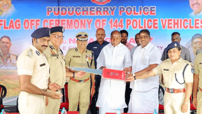File photo of Puducherry Chief Minister N. Rangasamy (centre) and Home Minister A. Namassivayam at an event. BJP MLAs are said to be demanding the removal of Namassivayam | X: @ANamassivayam