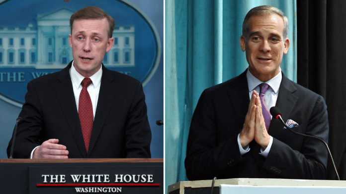 US NSA Jake Sullivan and ambassador to India, Eric Garcetti | Pic credit: Reuters/ANI