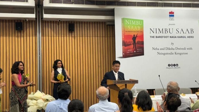 Neingutoulie Kenguruse speaks about his brother Captain Neikezhakuo Kenguruse at the launch of Nimbu Saab: The Barefoot Naga Kargil Hero, a book about his life. | Sagrika Kissu | ThePrint