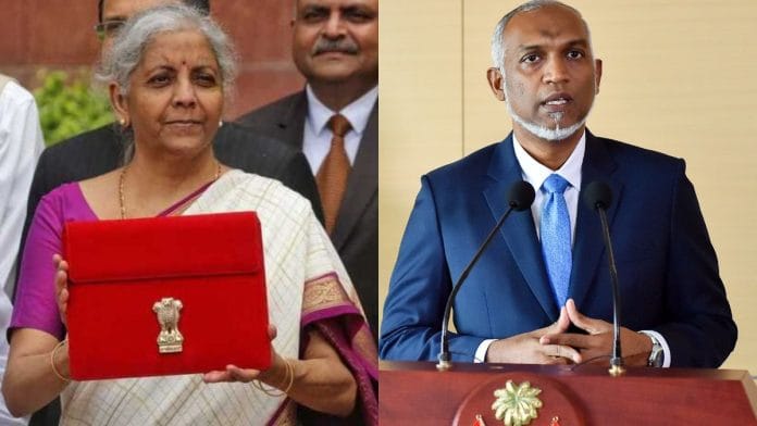 Finance Minister Nirmala Sitharaman; Maldivian President Mohamed Muizz | Praveen Jain | ThePrint/ANI