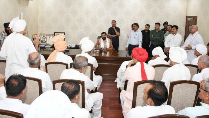 Khap panchayat leaders meet Haryana CM Nayab Saini at his residence in Chandigarh Monday | Photo: By special arrangement