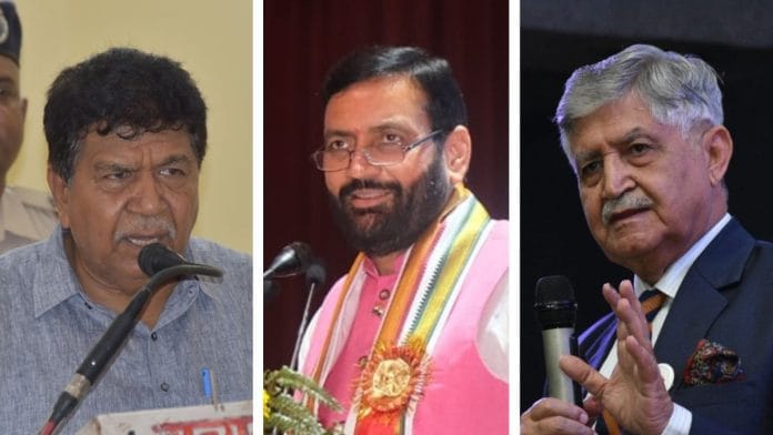 (From left to right) Speaker Gian Chand Gupta, Chief Minister Nayab Saini and General V.P. Malik | By Special Arrangement