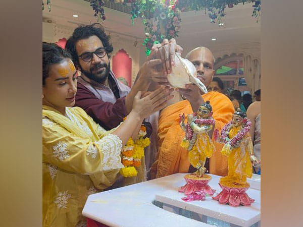 On Janmashtami, RajKummar Rao visits temple with wife Partalekhaa 