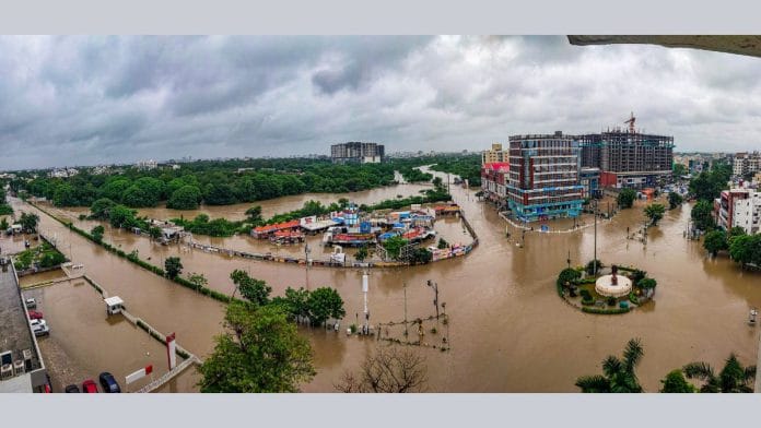 A flooded area after heavy monsoon rainfall, in Vadodara, Gujarat | PTI File Photo