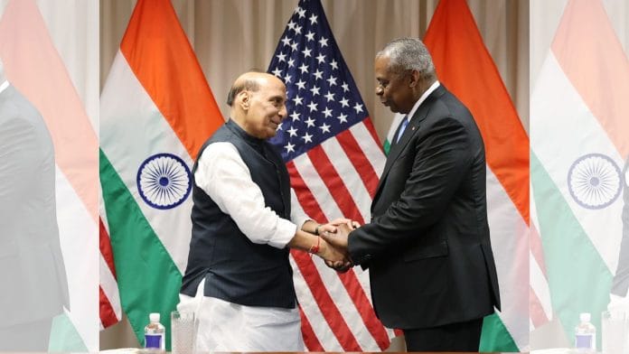 Defence Minister Rajnath Singh with US Secretary of Defense Lloyd J Austin in Washington Friday | Photo: ANI