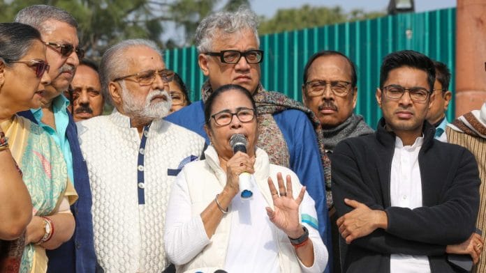 File photo of Mamata Banerjee with TMC leaders including nephew Abhishek | Suraj Singh Bisht | ThePrint