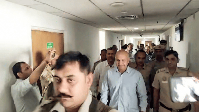 File photo of Manish Sisodia being brought to Rouse Avenue Court on 2nd April | Credit: ANI