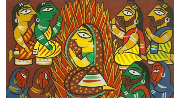 Sita's Trial by Fire, Jamini Roy, c. 1940, Photograph: Nathan Hughes Hamilton (2016). Image courtesy of Flickr
