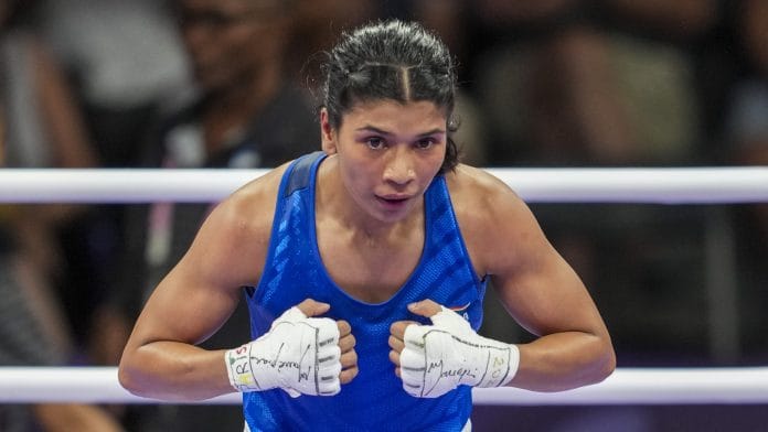 Nikhat Zareen after her women's 50kg Round of 16 boxing match against China's Wu Yu at the 2024 Summer Olympics, in Paris, France, Thursday | PTI Photo/Ravi Choudhary