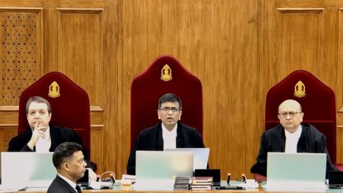 A bench comprising Chief Justice of India (CJI) D.Y. Chandrachud, Justice J.B. Pardiwala and Justice Manoj Misra during hearing on a suo moto case related to the alleged sexual assault and murder of a postgraduate trainee doctor in Kolkata, at the Supreme Court in New Delhi, Thursday, Aug. 22, 2024 | PTI