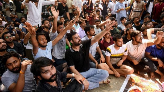 Students protest outside the coaching institute in Old Rajinder Nagar where three UPSC aspirants died due to drowning | Photo: ANI