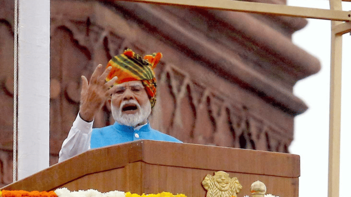 Prime Minister Narendra Modi delivers Independence Day speech from Red Fort in New Delhi on Thursday | Praveen Jain | ThePrint