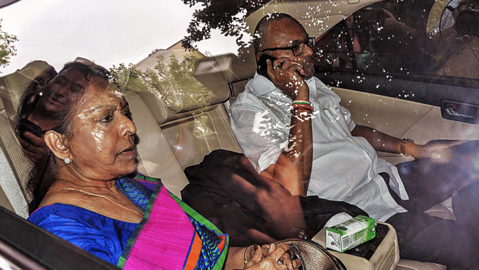 File photo of Nalini Chidambaram with her son Karti Chidambaram | ANI