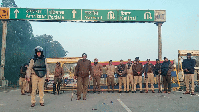 File photo of police at Shambhu border in Ambala, Haryana during farmers' protest | ANI