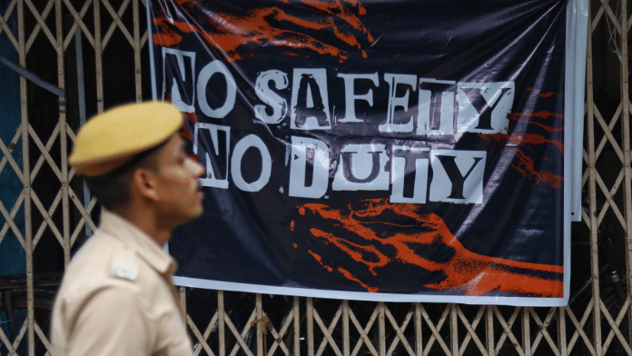 File photo of a banner put up by doctors demanding greater safety at hospitals | Manisha Mondal } ThePrint