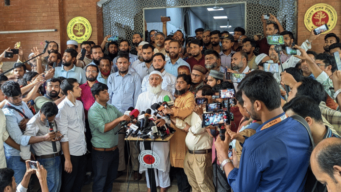 File photo of Shafiqur Rahman, Amir of Bangladesh Jamaat-e-Islami, speaking to media in Dhaka | X/@BJI_Official