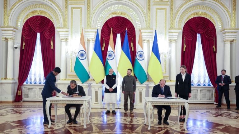 Tribute to kids killed in war, to territorial integrity push, key moments from Modi’s Ukraine trip
