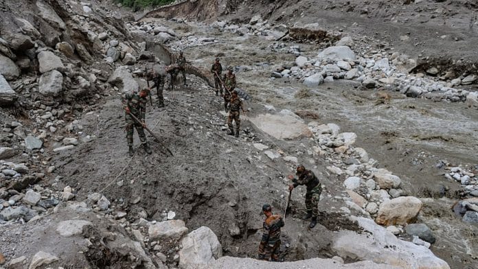 Army forces deployed for the rescue operation after a cloudburst occurred at the Samej Khad in the Rampu region, in Shimla on Saturday | ANI
