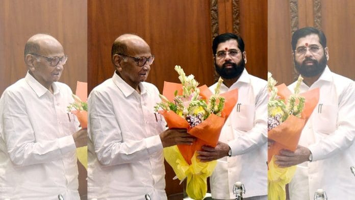Maharashtra CM Eknath Shinde meeting NCP-SCP chief Sharad Pawar in Mumbai in July | ANI