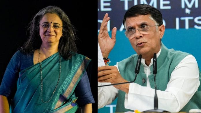 SEBI Chairperson Madhabi Puri Buch and Congress leader Pawan Khera | Photo Credit: PTI
