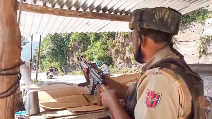 A security personnel keeps vigil after two armed terrorists were killed in a gunfight as alert Army troops thwarted an infiltration bid along the Line of Control (LoC), in Rajouri district of Jammu and Kashmir, Monday, Sept 9, 2024 | PTI