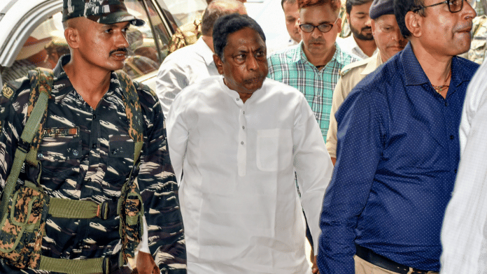 Fprmer Jharkhand Rural Development Minister Alamgir Alam produced before the Prevention of Money Laundering Act (PMLA) Court after the remand of six days in connection with an alleged money laundering case, in Ranchi, in May. | ANI Photo